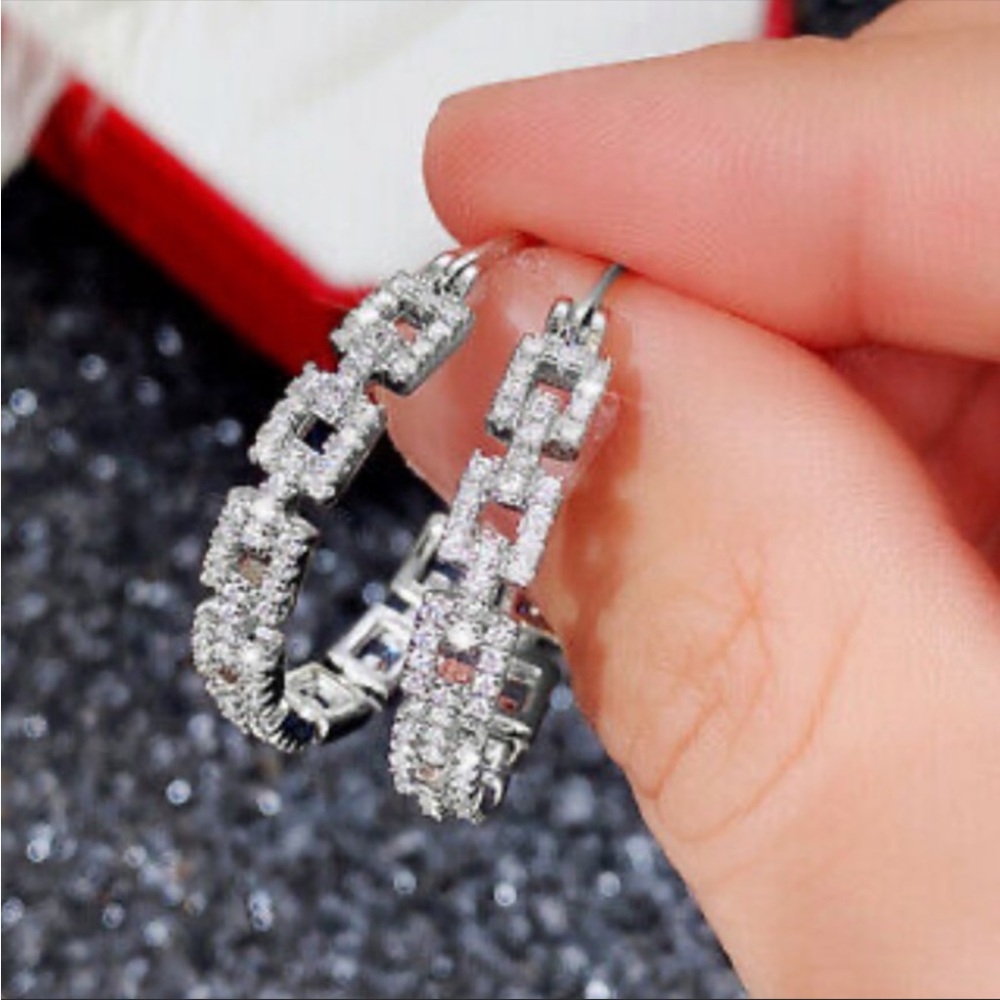 New Luxury Sterling silver diamond hoop earrings - Picture 5 of 6